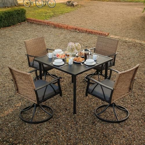 5-Piece Patio Dining Set for 4，Outdoor Dining Set with Wicker Swivel Patio Di...