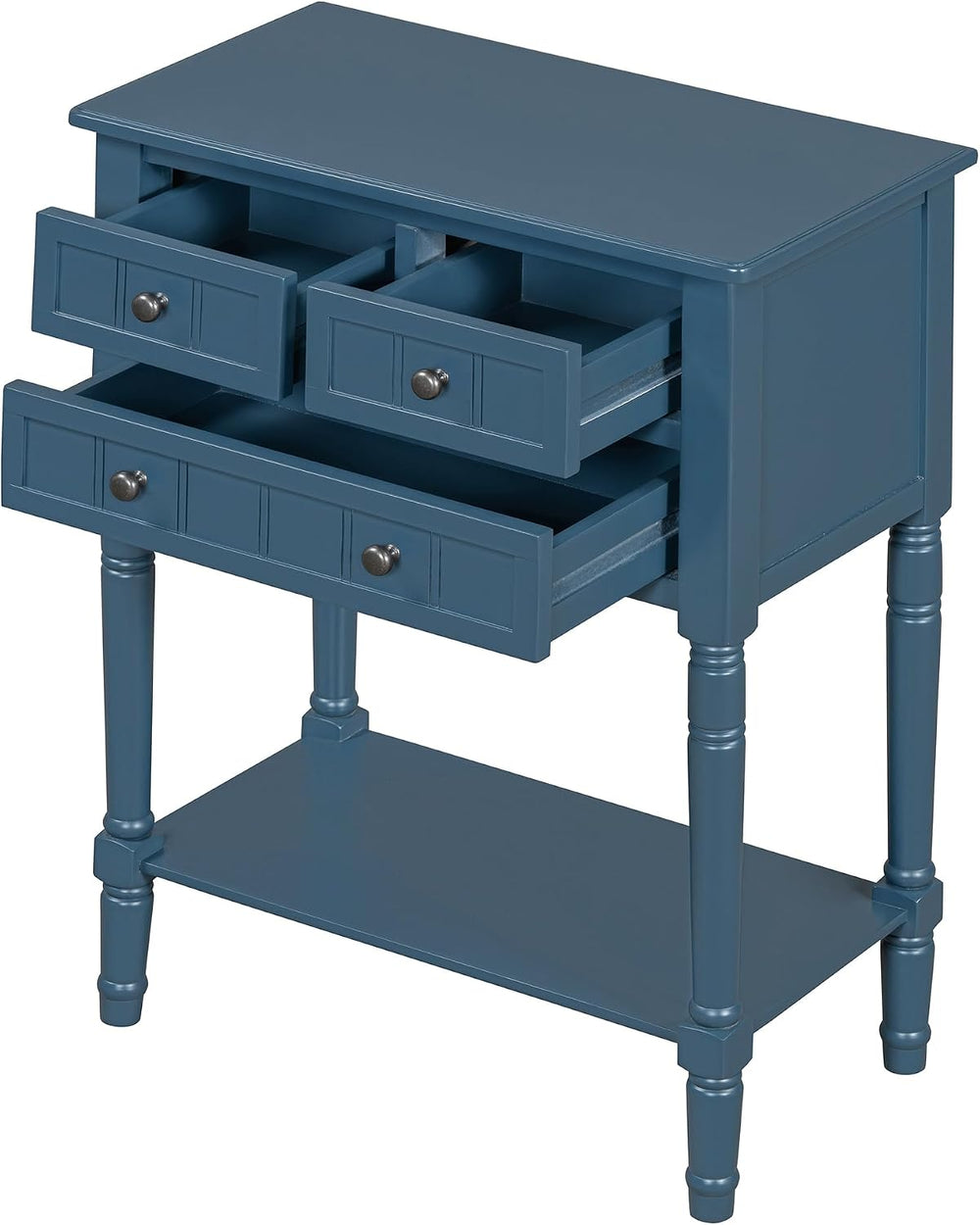 Merax Small Entryway Table with Drawer ans Shelf, Navy | Slim Sofa Table Behi...