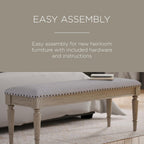 Maven Lane Elizabeth Traditional Wooden Upholstered Bench, Padded Seat for Kitchen Dining Room Table or Entryway in Antiqued Grey Finish
