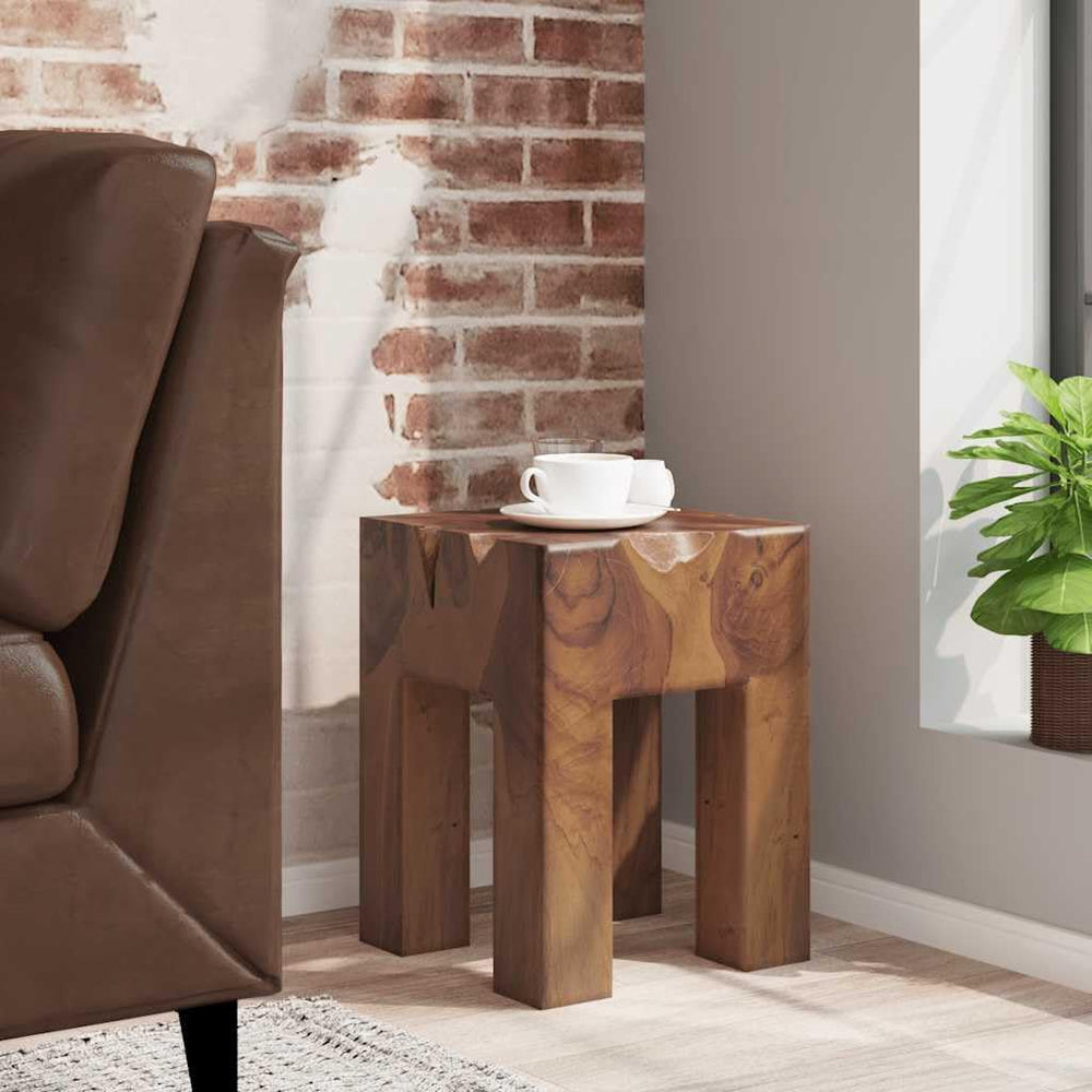 Solid Teak Wood Stool, Square Rustic End Table for Living Room Bedroom, Sturd...