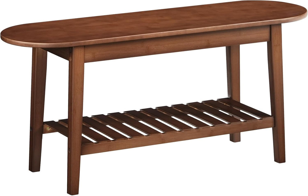 HOOBRO Dining Bench, 2-Tier Bamboo Farmhouse Entryway Bench, Indoor Storage W...