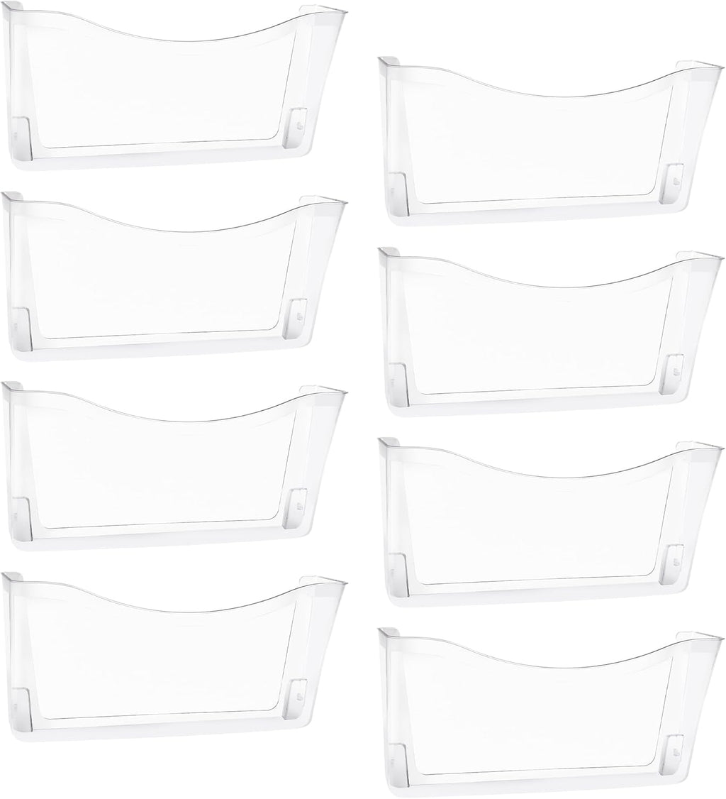 EASEPRES 8 Pack Clear Single Pocket Hanging File Organizer, Plastic Wall Mount Paper Mails Magazines Holder, Mounted Folder Bins for Office, School and Home, 13.85x3.14x6.88 inches