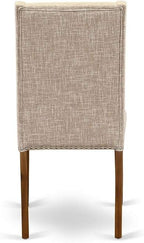 East West Furniture DLFL5-ANA-04 5 Piece Dining Room Furniture Set Includes a Round Dining Table with Dropleaf and 4 Light Tan Linen Fabric Parsons Chairs, 42x42 Inch, Natural
