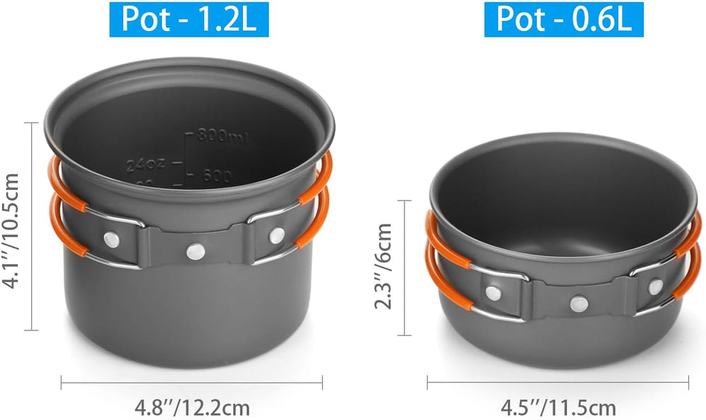 Odoland Camping Cookware Mess Kit, Lightweight Pot Stove Spork Set