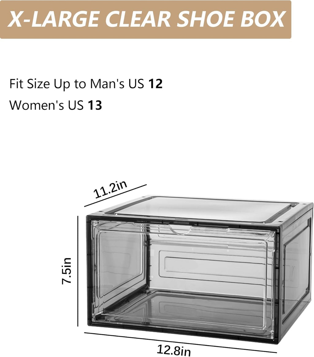 Attelite 8 Pack Shoe Boxes Clear Plastic Stackable, Upgrade Large Shoe Storage Organizer Containers with Magnetic Door for Display Sneaker, Easy Assembly