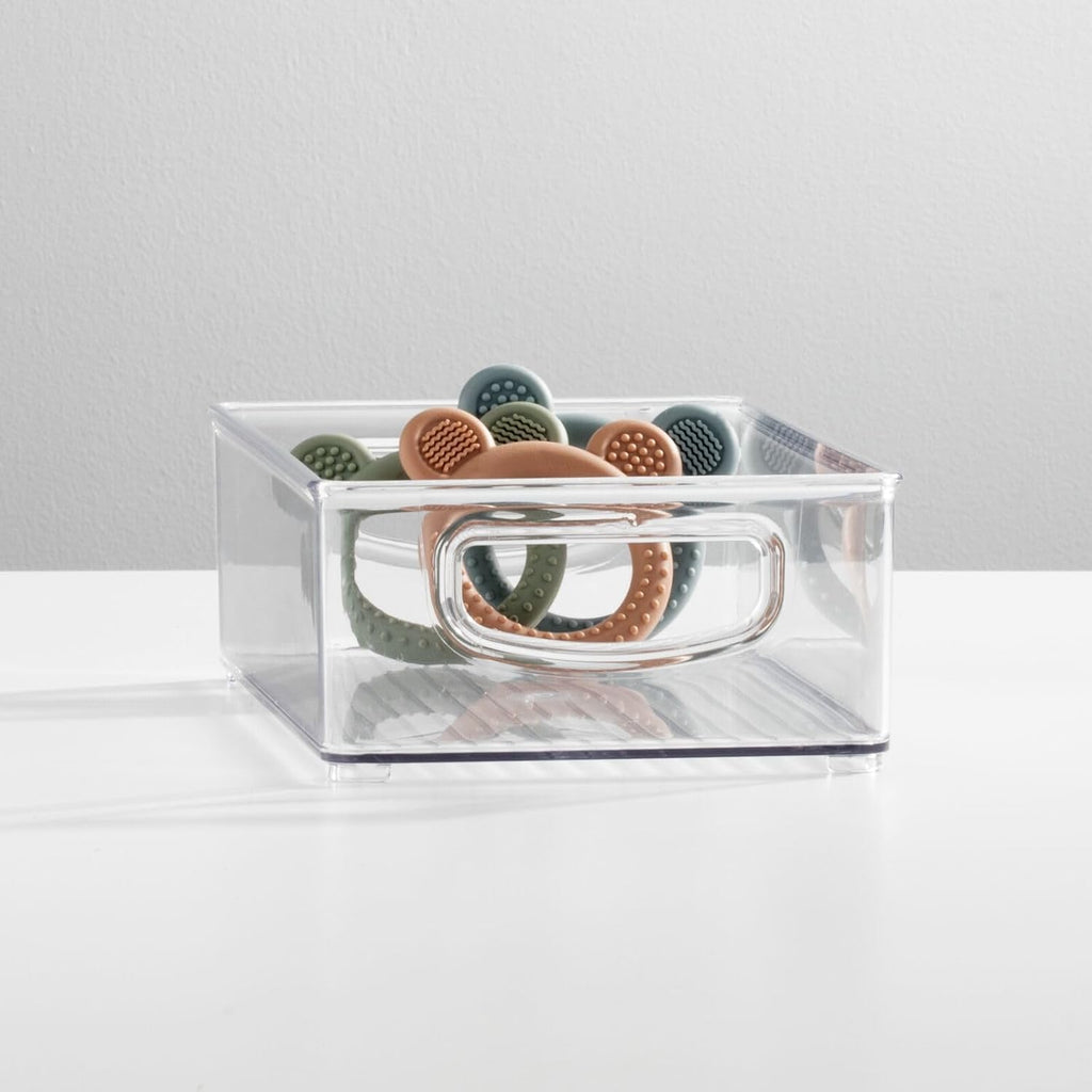 mDesign Small Plastic Baby Nursery and Food Organizer -Storage Holder Bin with Handles for Closet, Cupboard, Cabinet, Drawers, Shelves - Holds Canned Food, Bottles, Formula - Ligne Collection, Clear
