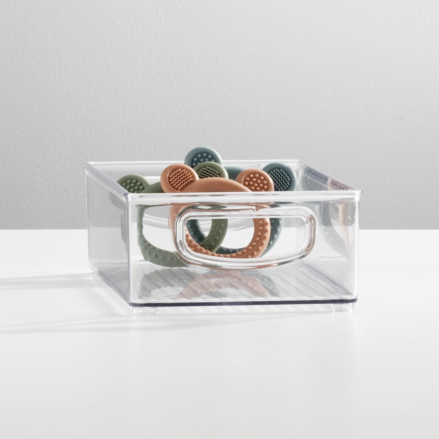 mDesign Small Plastic Baby Nursery and Food Organizer -Storage Holder Bin with Handles for Closet, Cupboard, Cabinet, Drawers, Shelves - Holds Canned Food, Bottles, Formula - Ligne Collection, Clear