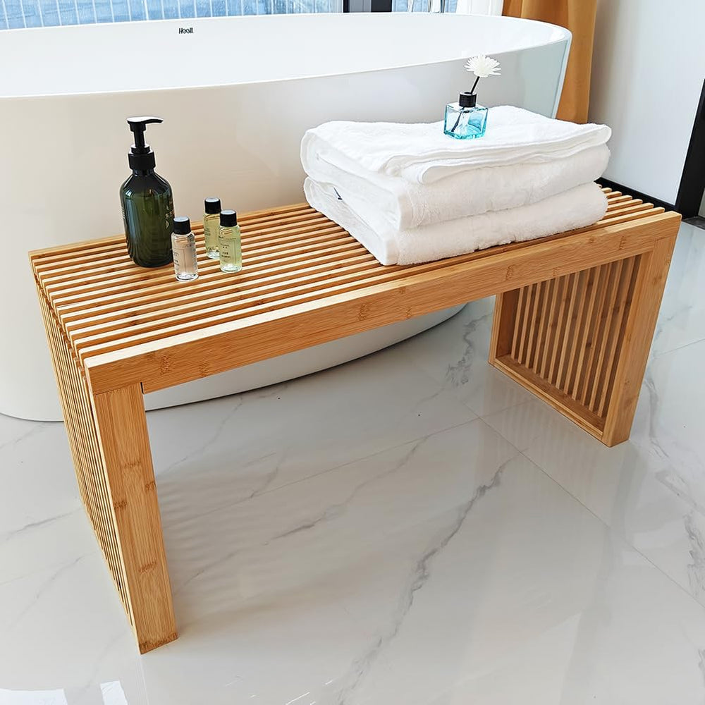 Versatile Wooden Slatted Bench - Sleek Modern Design for Dining, Entryway, Be...