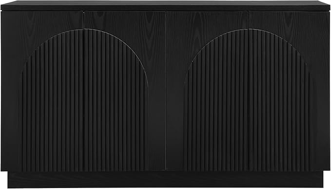 Yechen Fluted Black TV Stand with Arched Reeded Design Doors, Modern Entertainment Center with Storage for Up to 98", TV Media Console, TV Cabinet for Living Room, Bedroom(2 PCS)