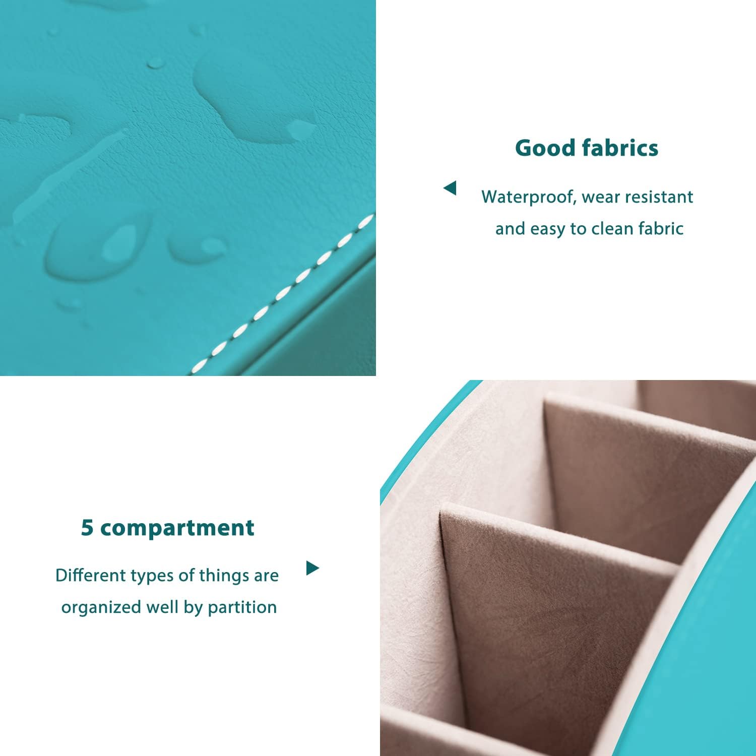 Remote Control Holders Organizer Box with 5 Compartment PU Leather Multi-functional Office Desk Storage Caddy Store Tv Remote for Media Player,Brush,Pencil,Glassees&Office Supplies (Lake Blue)