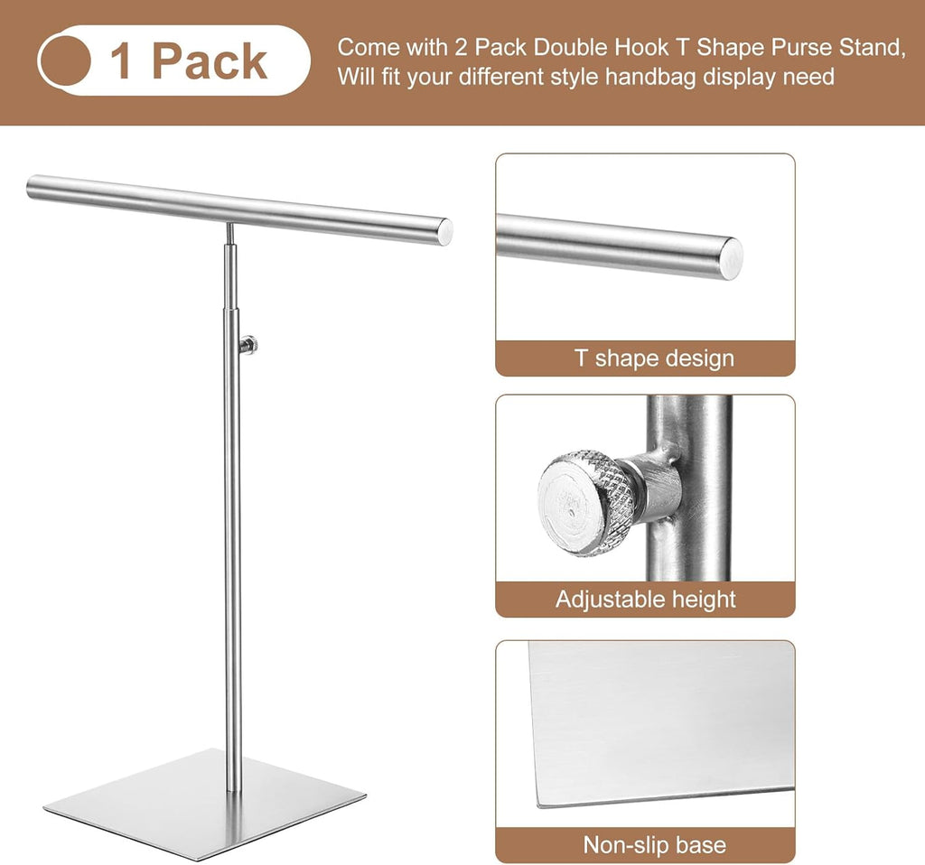 uxcell Necklace Display Stand Adjustable Height Jewelry Rack T Bar Tabletop Purse Holder for Home Boutique Store - Silver