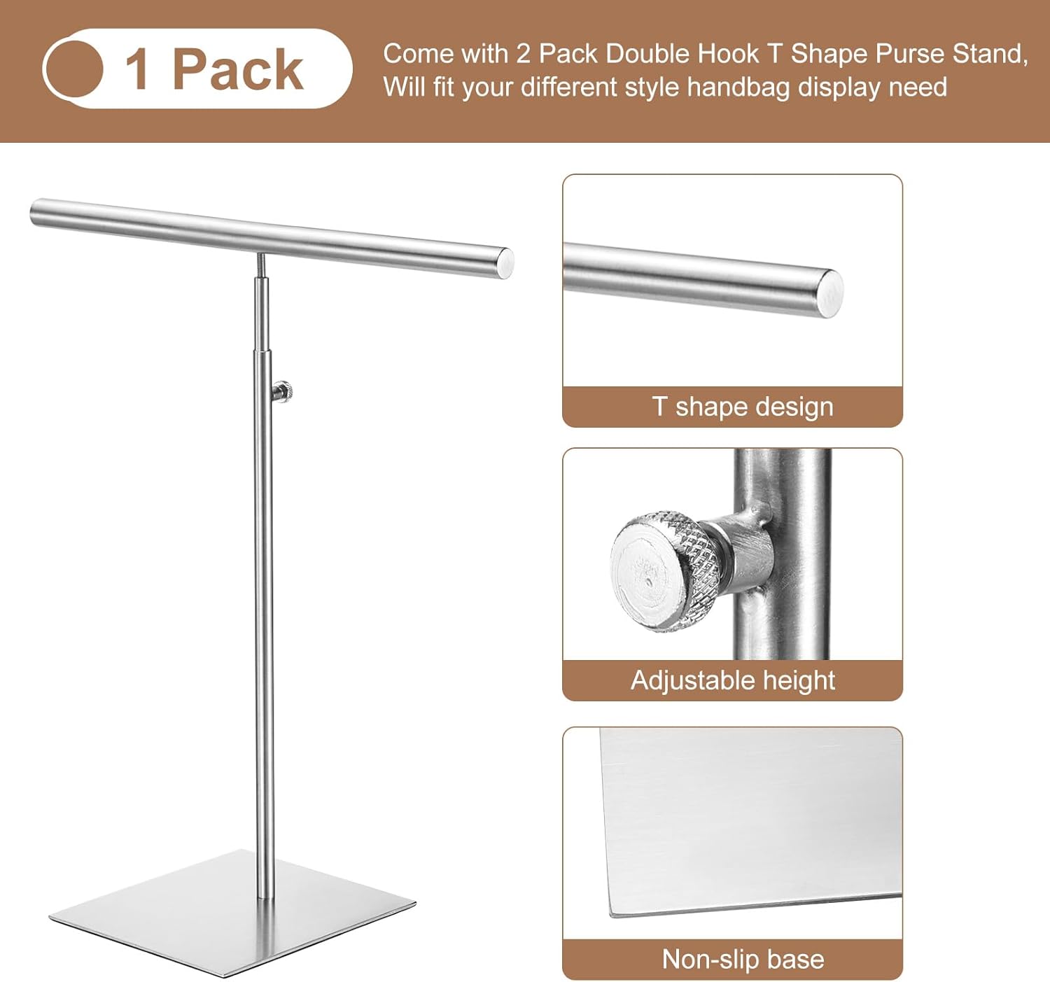 uxcell Necklace Display Stand Adjustable Height Jewelry Rack T Bar Tabletop Purse Holder for Home Boutique Store - Silver