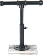 MyGift Industrial Pipe Black Metal T-Bar Adjustable Height Jewelry, Bracelet & Necklace Display Stand with Torched Wood Base