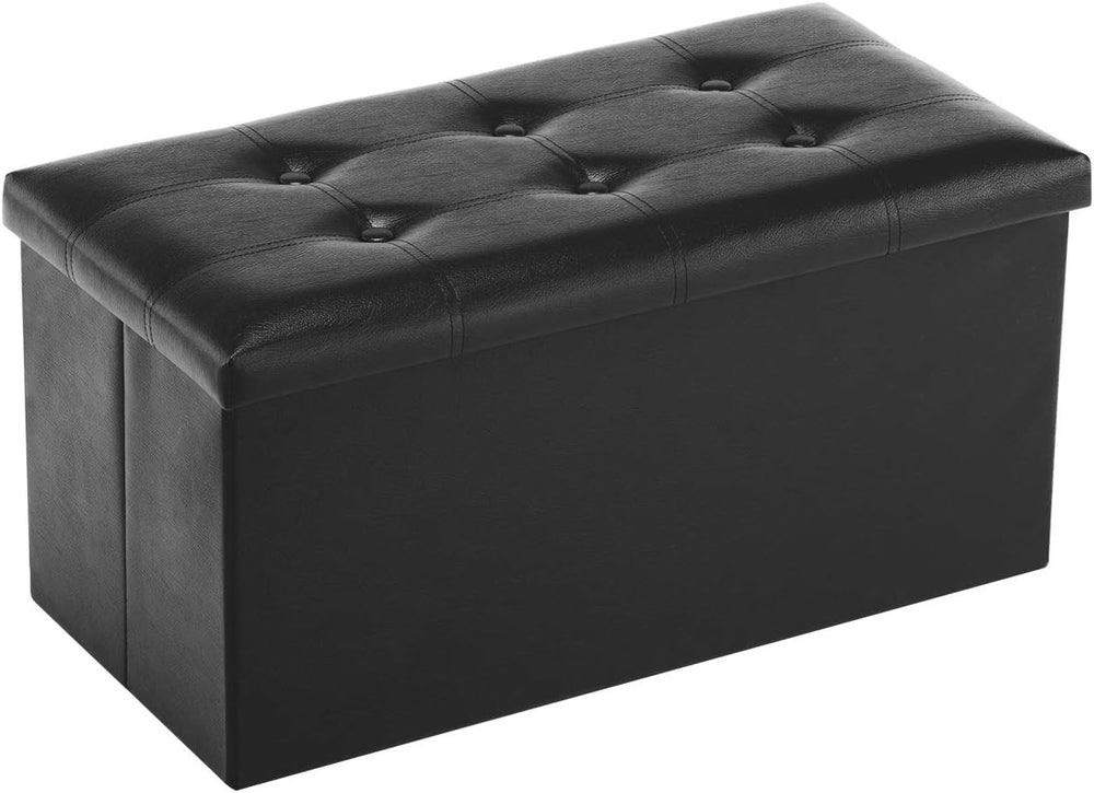 Youdesure 30" Ottoman with Storage, Folding Faux Leather Bench, Black | ...