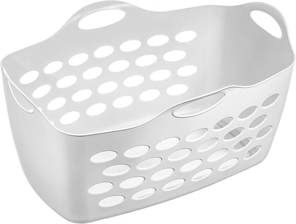 2 Piece, White Rectangular Uncovered Laundry Baskets With 4 Perforated Handles, Suitable For Laundry Rooms, Bedrooms, Living Rooms, Fitting Rooms, Etc.