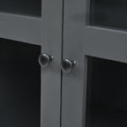 Tall Kitchen Pantry Cabinet with 4 Drawers, Door Shelves and Pull-Out Trays, Freestanding Buffet with Hutch for Dining Room, Living Room, Home Office (Gray-T)