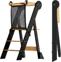 COSYLAND Montessoriana Folding Tower for Children - Montessorian Tower Children Adjustable in Height, 95% Preassembled, Space-Saving Design, Ideal for Kitchen or Bathroom (Black and Natural)