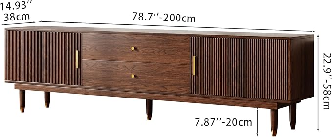 Mid Century Modern TV Stand for 90 inch TV, 78.7" Walnut TV Console with 2 Storage Cabinet & 2 Drawers, Entertainment Center, Media Console for Living Room/Bedroom