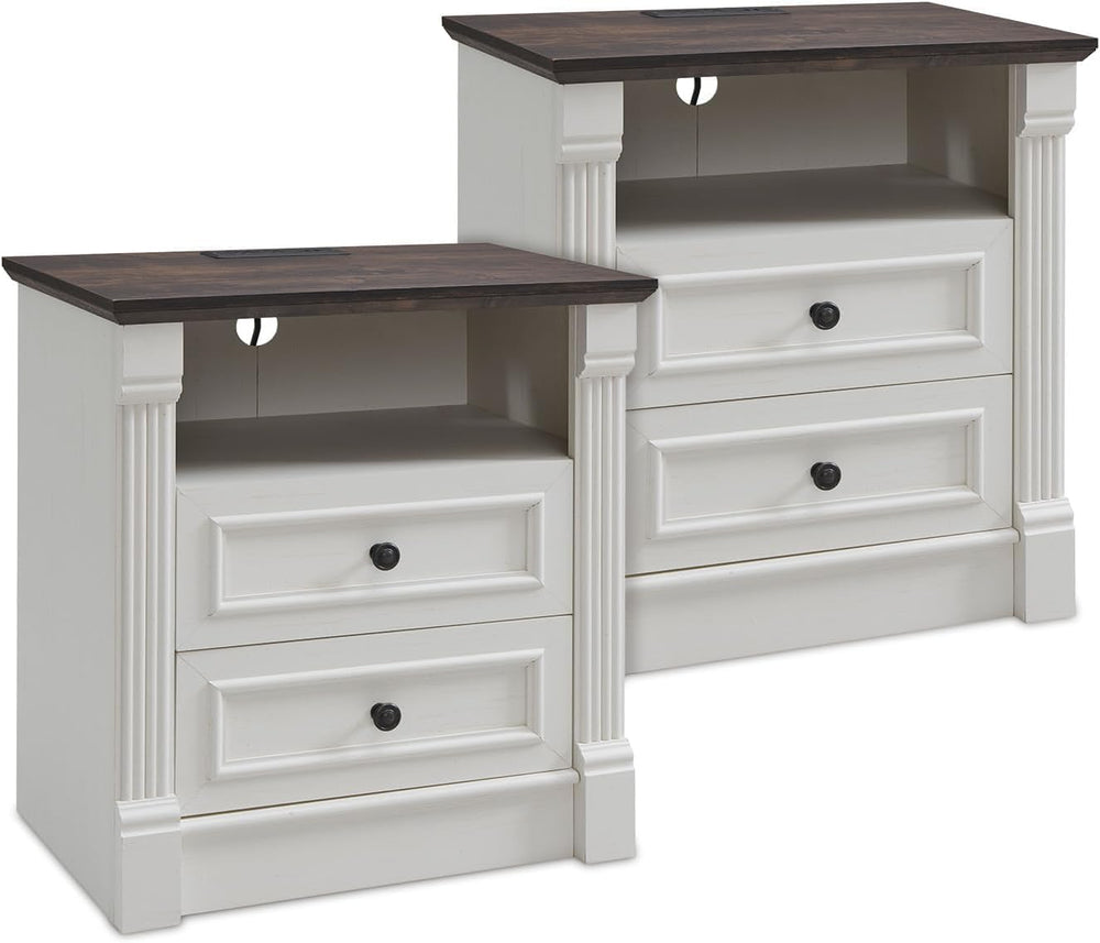 26" Tall Farmhouse Night stand Set of 2, 2 Drawers End Table w/Charging ...