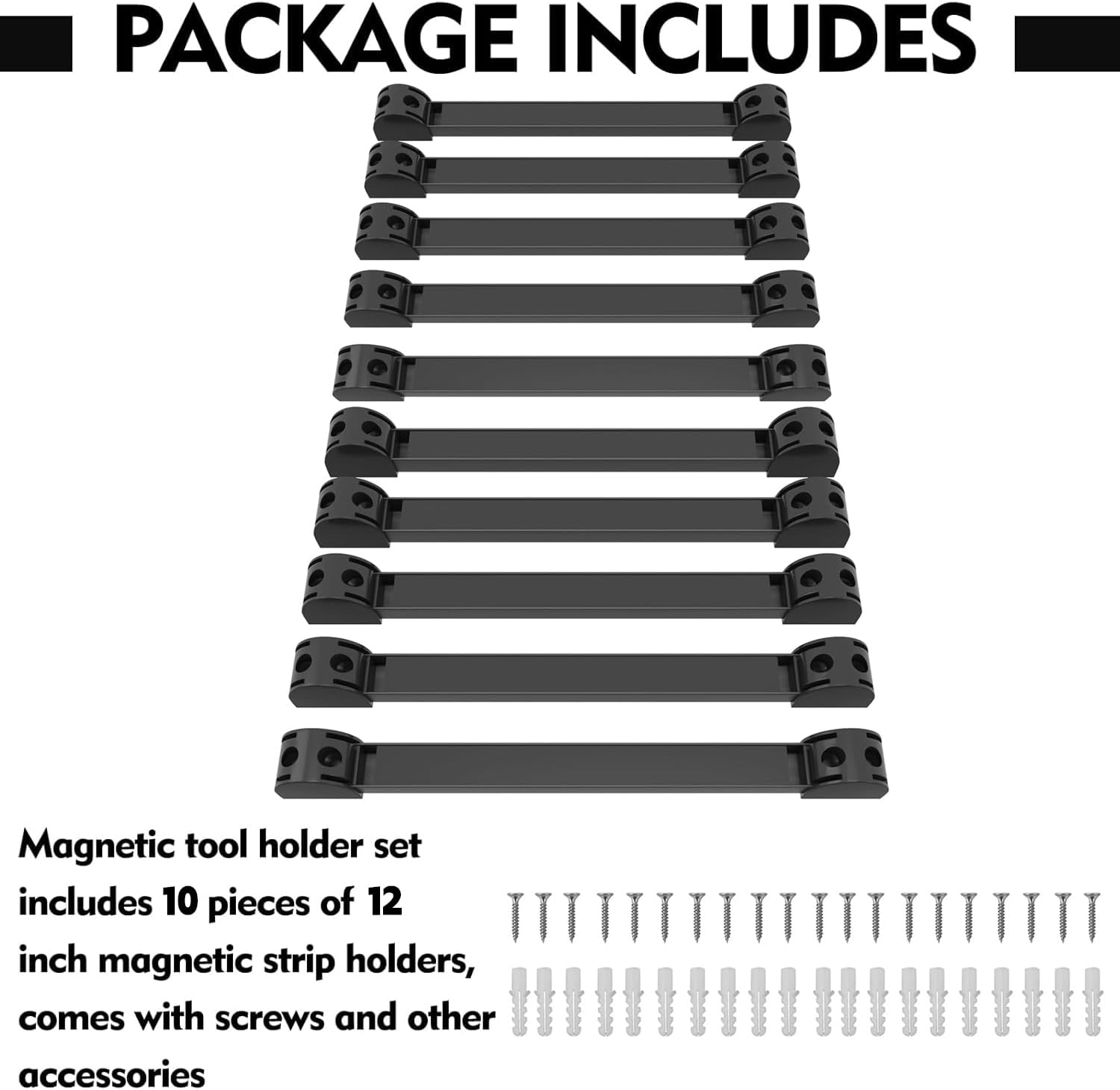 12" Magnetic Tool Holder, 10 Packs Storage Strips Tool Magnet Bar PVC Coated for Garage Organizer Mounted Hanging Strip,Heavy Duty of Magnetic Holder Easy to Install