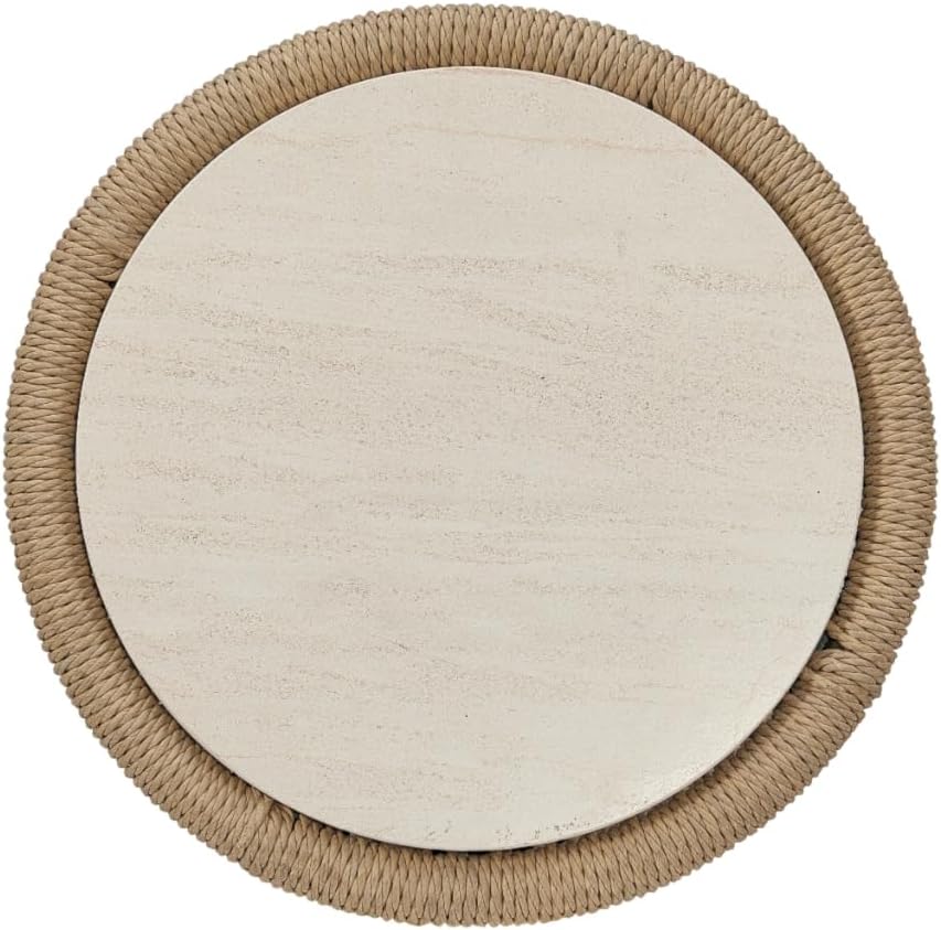 Penau Beige Rope Accent Side Table, Handwrapped Cylindrical Rope Design, Coas...