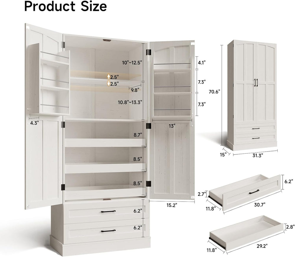 ONBRILL 71" Tall Farmhouse Kitchen Pantry Cabinet with 3 Pull Out Shelve...