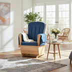 Rubberwood Glider Rocker & Ottoman Silent Nursery Chair for Feeding, Blue | Dual full mechanical bearings Solid rubberwood Oak stain Waterproof dual-fabric cushion High-density sponge Easy assembly
