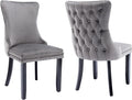 Modern Dining Chairs Set of 2, Upholstered Dining Chair with Full Back and Button Tufting, Grey Velvet Accent Chair, Sillas de Comedor, Comfy Kitchen Chairs (Gray, Velvet, 2Pcs)