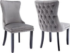 Modern Dining Chairs Set of 2, Upholstered Dining Chair with Full Back and Button Tufting, Grey Velvet Accent Chair, Sillas de Comedor, Comfy Kitchen Chairs (Gray, Velvet, 2Pcs)