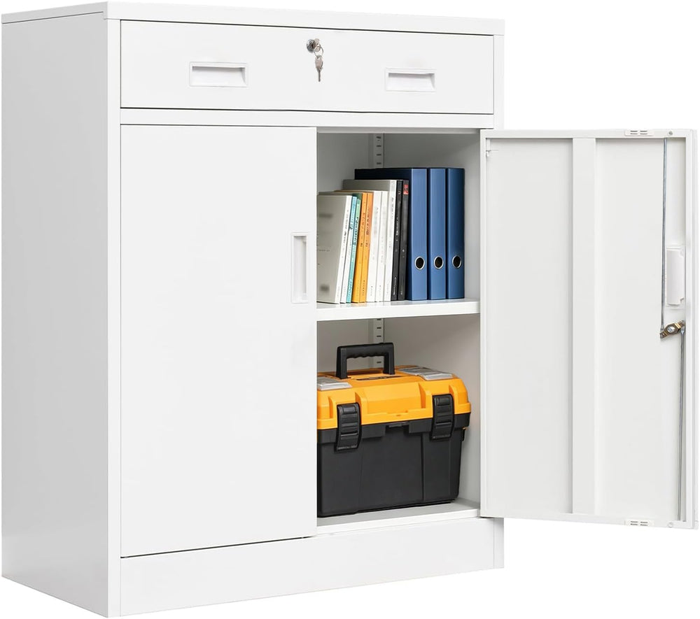 CJF Metal Storage Cabinet, Locking Storage Cabinet with 1 Drawer and Adjustab...