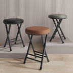 Folding Stool 20in Chair, Backless Folding Chair, Heavy Duty Faux Leather Round Padded Seat Foldable Stool for Small Spaces, Apartments, Dorms (Color : Brown, Size : 50cm/20in)