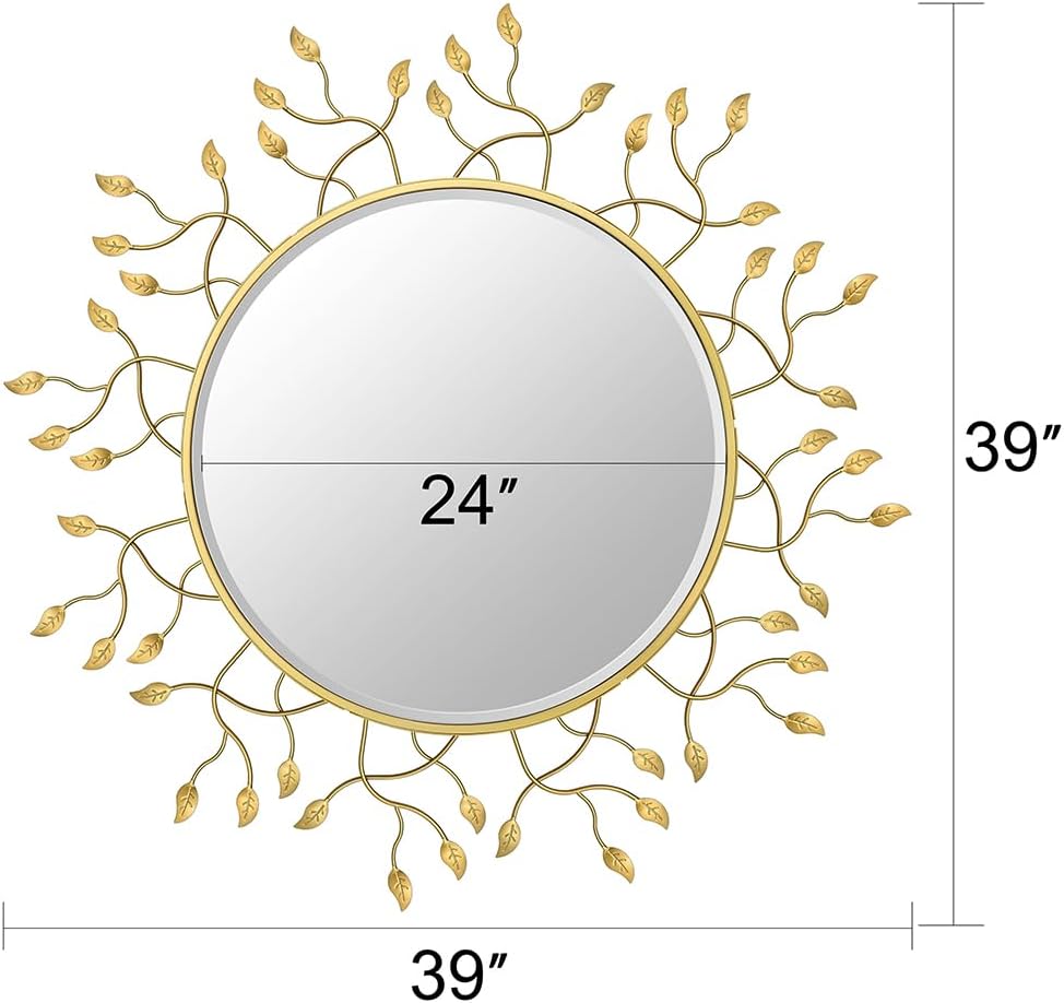 Chende 39" x 39" Gold Decorative Wall Mirror, Large Round Mirror wi...