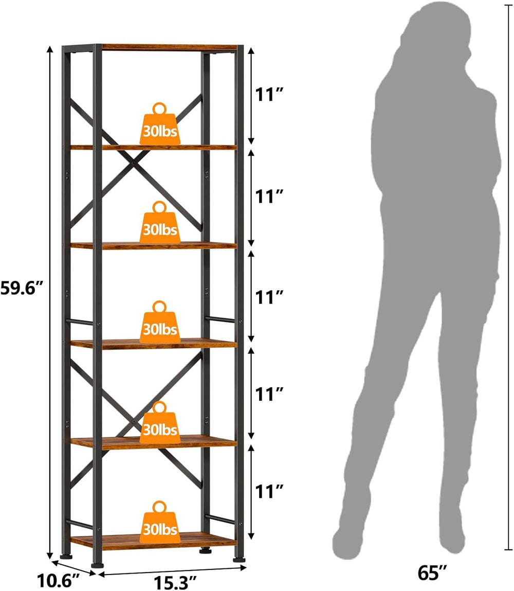 Furologee 6 Tier Tall Bookshelf, Industrial Narrow Bookcase, Display Standing...