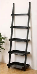 Modern 5 Tier Leaning Wall Ladder Bookshelf, Black, 70 Inches | Storage Rack, Organizer