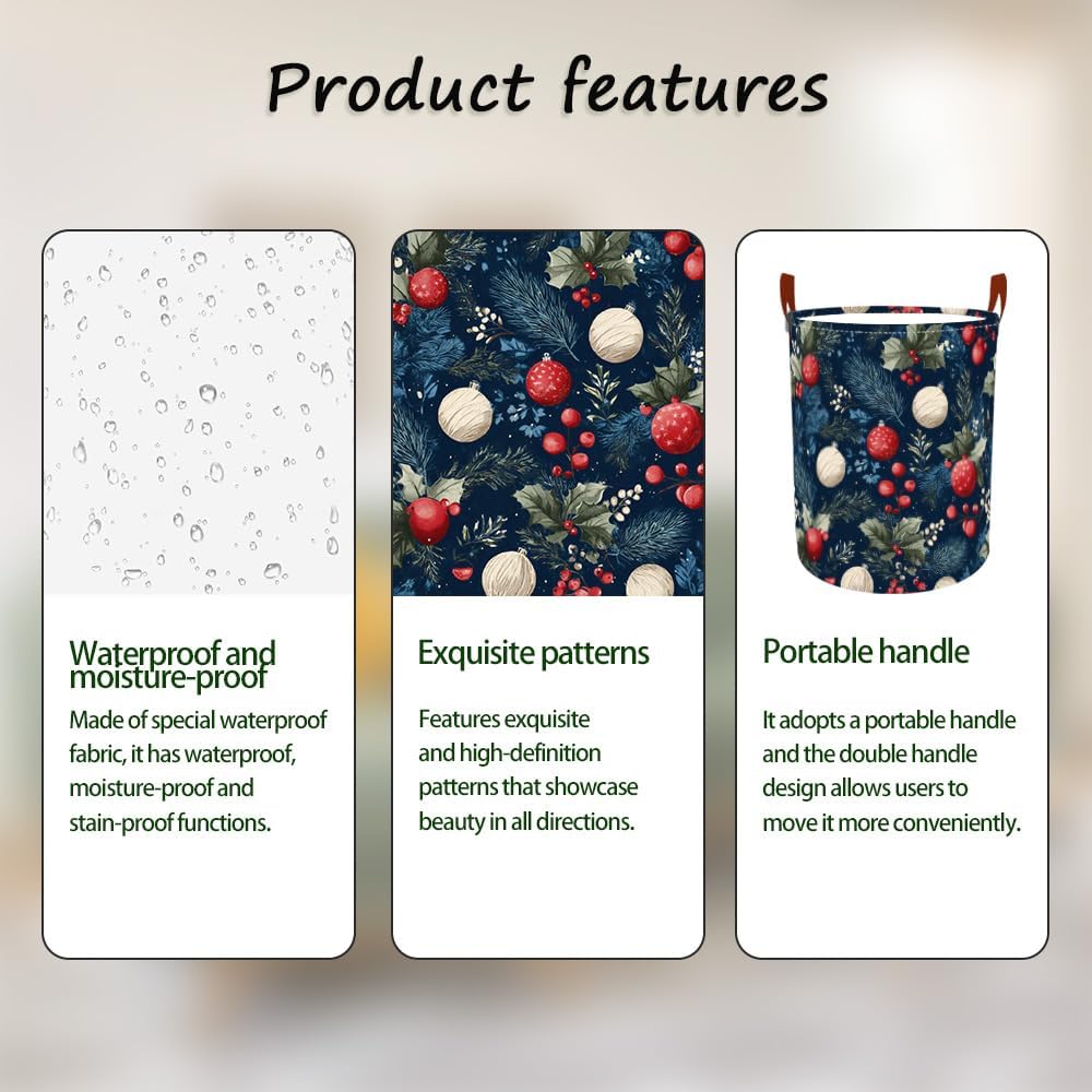 Laundry Hamper Winter Botanical Pattern Oxford Fabric Basket for Bedroom Bathroom Clothes Storage Foldable Laundry Container 15.7x19.7 Inch