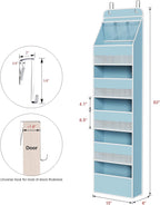 Univivi 6-Shelf Over Door Hanging Organizer Fabric Baby Door Storage with 5 Large Pockets and 3 Small PVC Pockets Wall Mount Hanging Storage Organizers for Baby Essential (Blue)