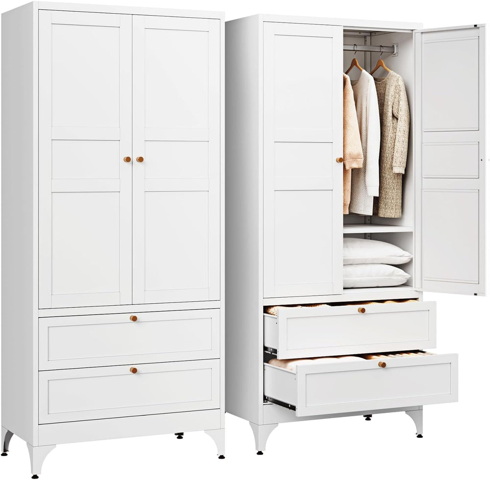Letaya Metal Armoire Wardrobe Closet with Drawers,Clothing Storage Cabinet wi...