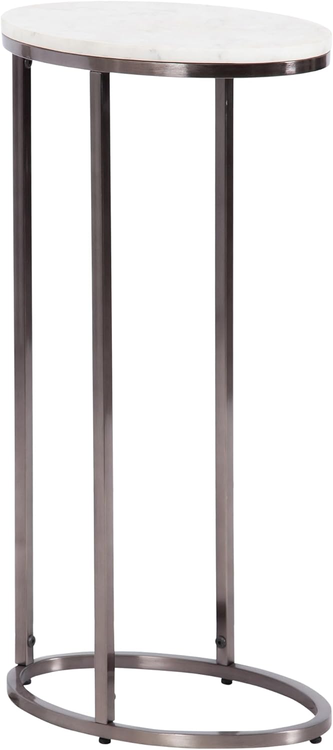 Kate and Laurel Natalli Modern Glam Oval C-Table, 14 x 9 x 28, White Marble a...