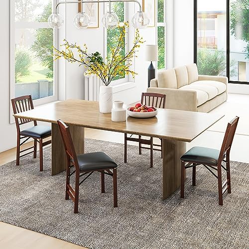 KOTEK Folding Dining Chairs Set of 4, Wooden Kitchen Chairs with Padded Seat ...