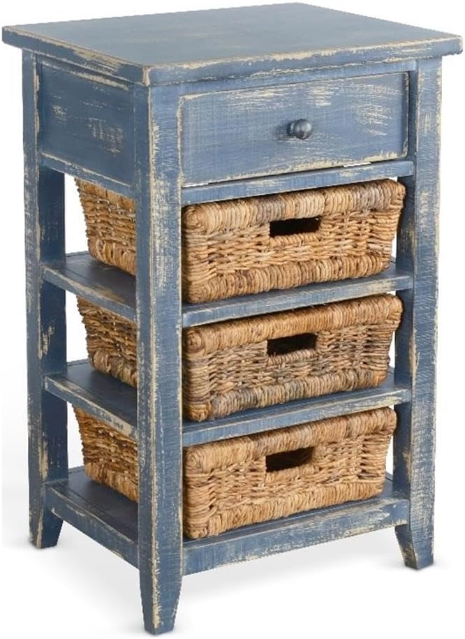 Pemberly Row Solid Wood End Table, Ocean Blue Finish, Rough Sawn Mahogany, St...