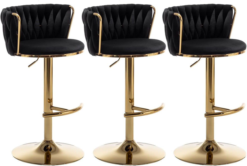 Riknuxi Velvet Bar Stools Set of 3, Counter Height Bar Chairs with Low Back, ...