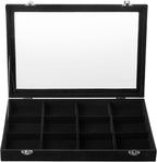 Frebeauty Velvet Jewelry Tray,12 Grid Jewelry Organizer with Clear Lid,Bracelets Holder,Jewelry Display Case with Clasp,Drawer Insert Bangle Brooch,13.8 x 9.5 x 2 Inches,Gift for Women Girls(Black)