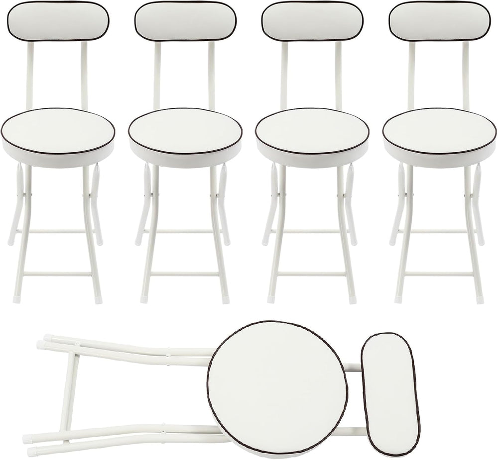 Foldable Chair 4pcs Steel High Portable Folding Indoor Counter Bar Stool Cush...