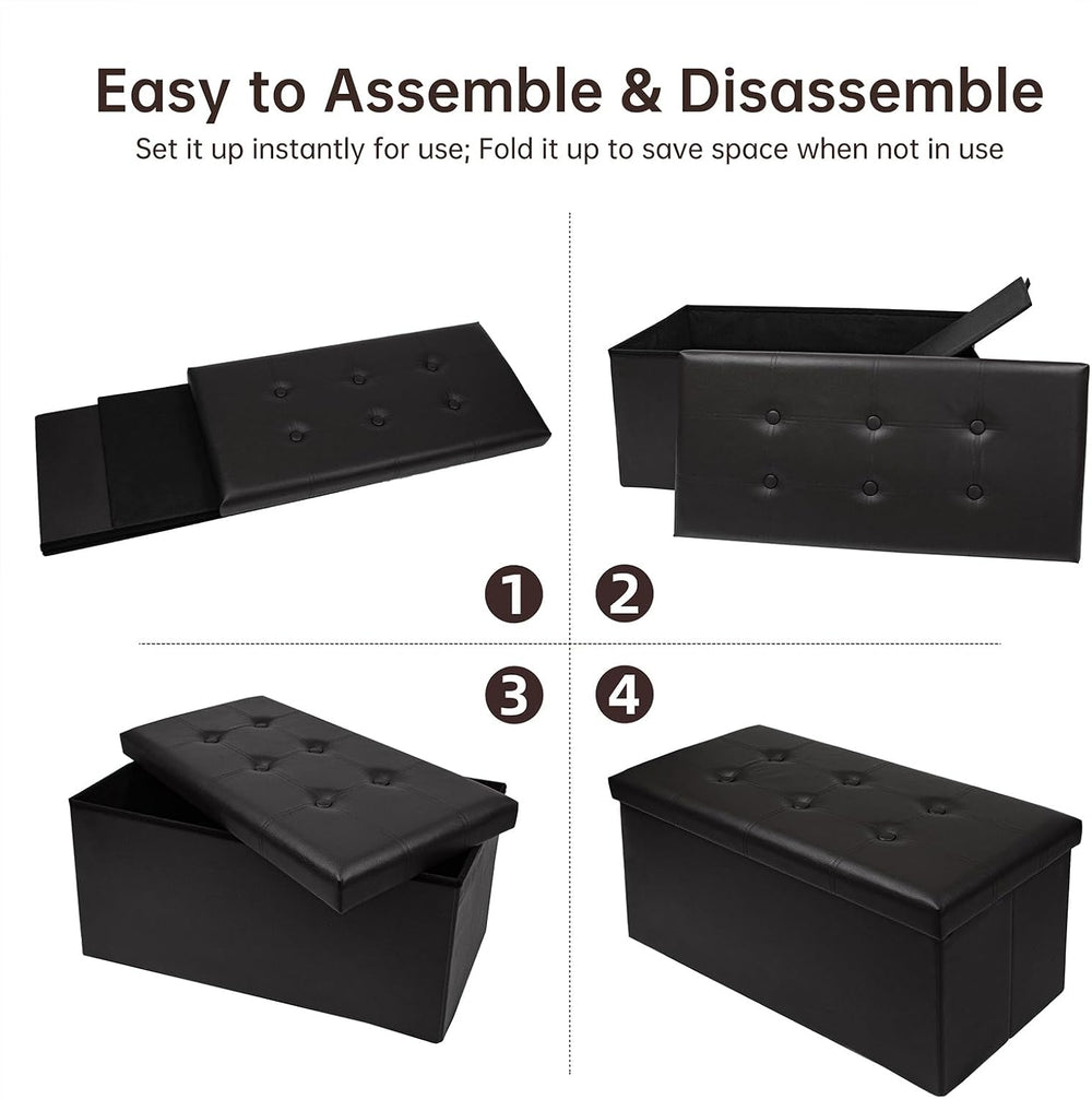 30 Inches Folding Storage Ottoman Bench, Faux Leather Footstool Ottoman, Stor...