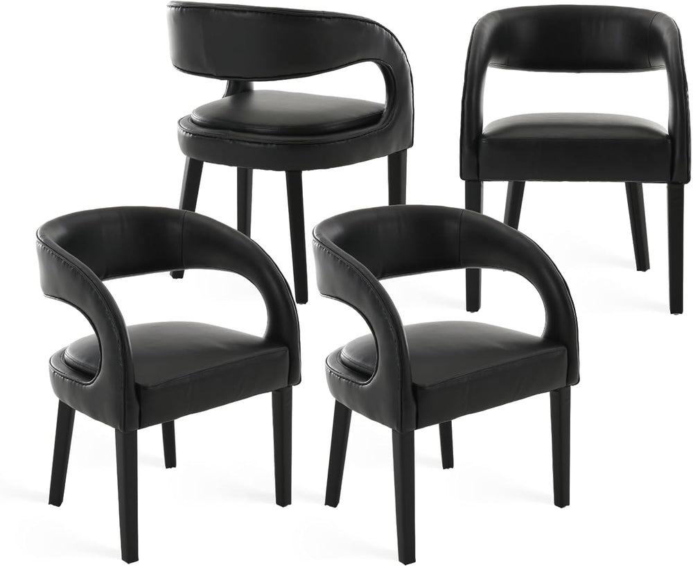 Shunzhi Black PU Leather Dining Chairs Set of 4, Modern Upholstered Dining Ro...