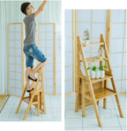 Wooden Folding Library Ladder Chair,2 in 1 Lightweight Portable Multifunctional Step Stool, 4-Step Stool Dual Purpose Stepladders, Display Stand and Flower Stand for Home