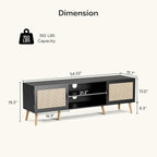 TV Stand for TVs up to 65'', Entertainment Center with Rattan Door, Shelves & 2 Cabinets, Boho Media TV Console for Living Room, Bedroom, Black