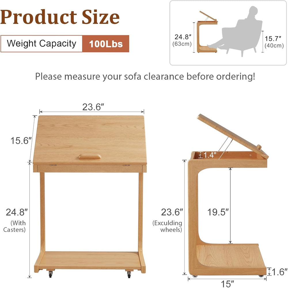 AQIMUELE Wooden C-Shaped End Table,Couch Table with Adjustable Desktop,Small ...