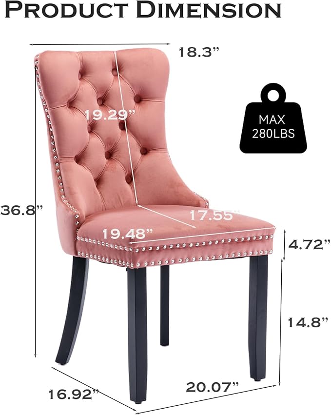 Velvet Upholstered Dining Chairs Set of 2, Modern Style Kitchen Side Chairs w...