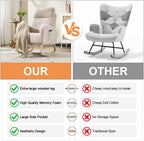 Rocking Chair Nursery, Nursing Rocking Chair with High Backrest for Mom Nursery, Sherpa Armchair Glider Rocker with Side Pocket, Upholstered Lounge Chair for Living Room, Bedroom, Teddy Geige